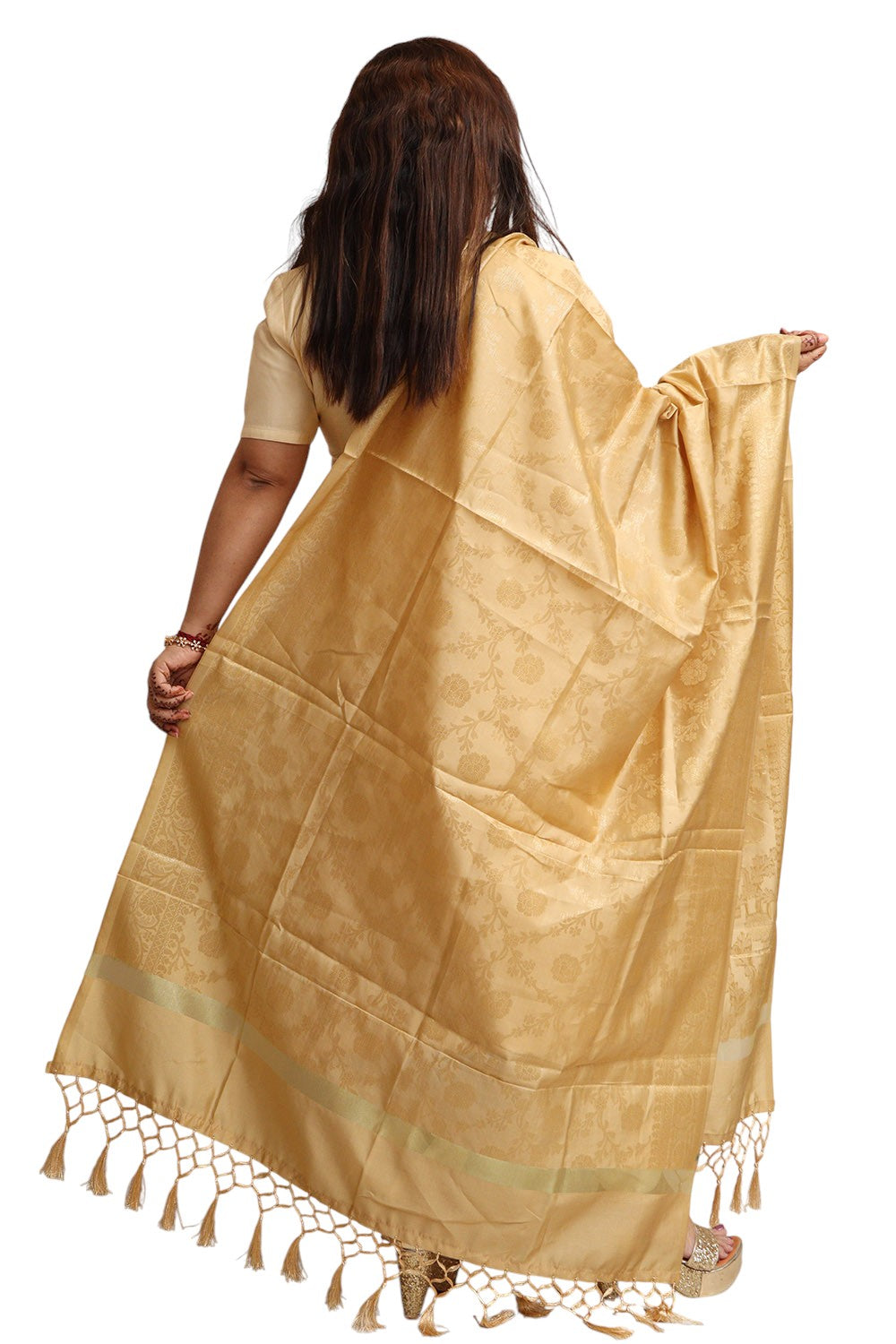 Golden Banarasi Silk Dupatta - with a beautifully handcrafted matching tassel - Luxurion World