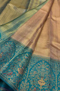 Golden Kanjeevaram Pure Silk Saree — Handloom Weave, Festive