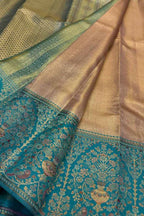 Golden Kanjeevaram Pure Silk Saree — Handloom Weave, Festive