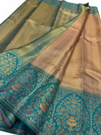 Golden Kanjeevaram Pure Silk Saree — Handloom Weave, Festive