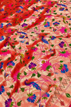 Golden Paithani Silk Peacock & Flower Design Fabric