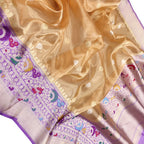 Golden Banarasi Kora Tissue Silk Saree—Meenakari Skirt Border, Wedding