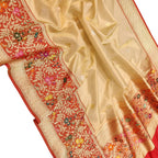 Golden Banarasi Kora Tissue Silk Saree — Meenakari Skirt Border, Bridal Splendour