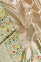 Golden Banarasi Kora Tissue Silk Saree — Meenakari Skirt Border, Festive Opulence
