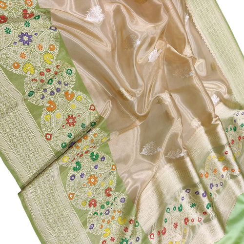 Golden Banarasi Kora Tissue Silk Saree — Meenakari Skirt Border, Festive Opulence