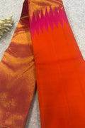 Golden and Orange Kanjeevaram Handloom Pure Silk Saree