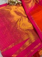 Golden and Orange Kanjeevaram Handloom Pure Silk Saree