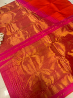 Golden and Orange Kanjeevaram Handloom Pure Silk Saree