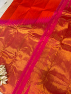 Golden and Orange Kanjeevaram Handloom Pure Silk Saree