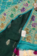 Green Banarasi Raw Silk Suit with Banarasi Bandhani Georgette Dupatta - Luxurion World