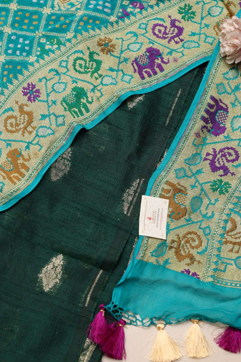 Green Banarasi Raw Silk Suit with Banarasi Bandhani Georgette Dupatta - Luxurion World