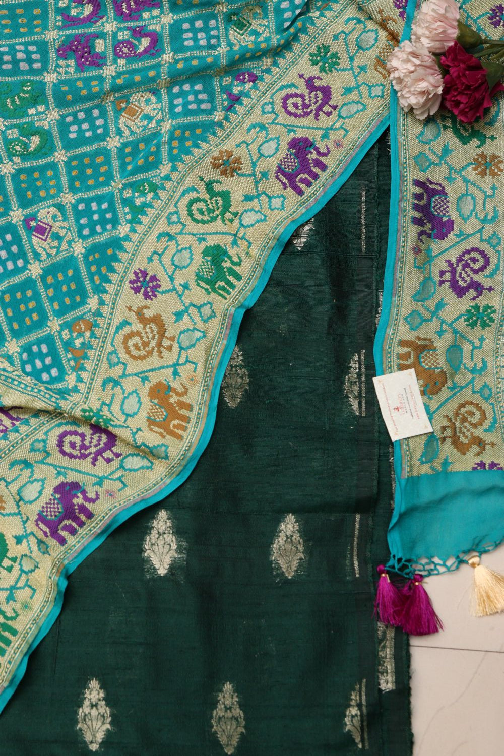 Green Banarasi Raw Silk Suit with Banarasi Bandhani Georgette Dupatta - Luxurion World