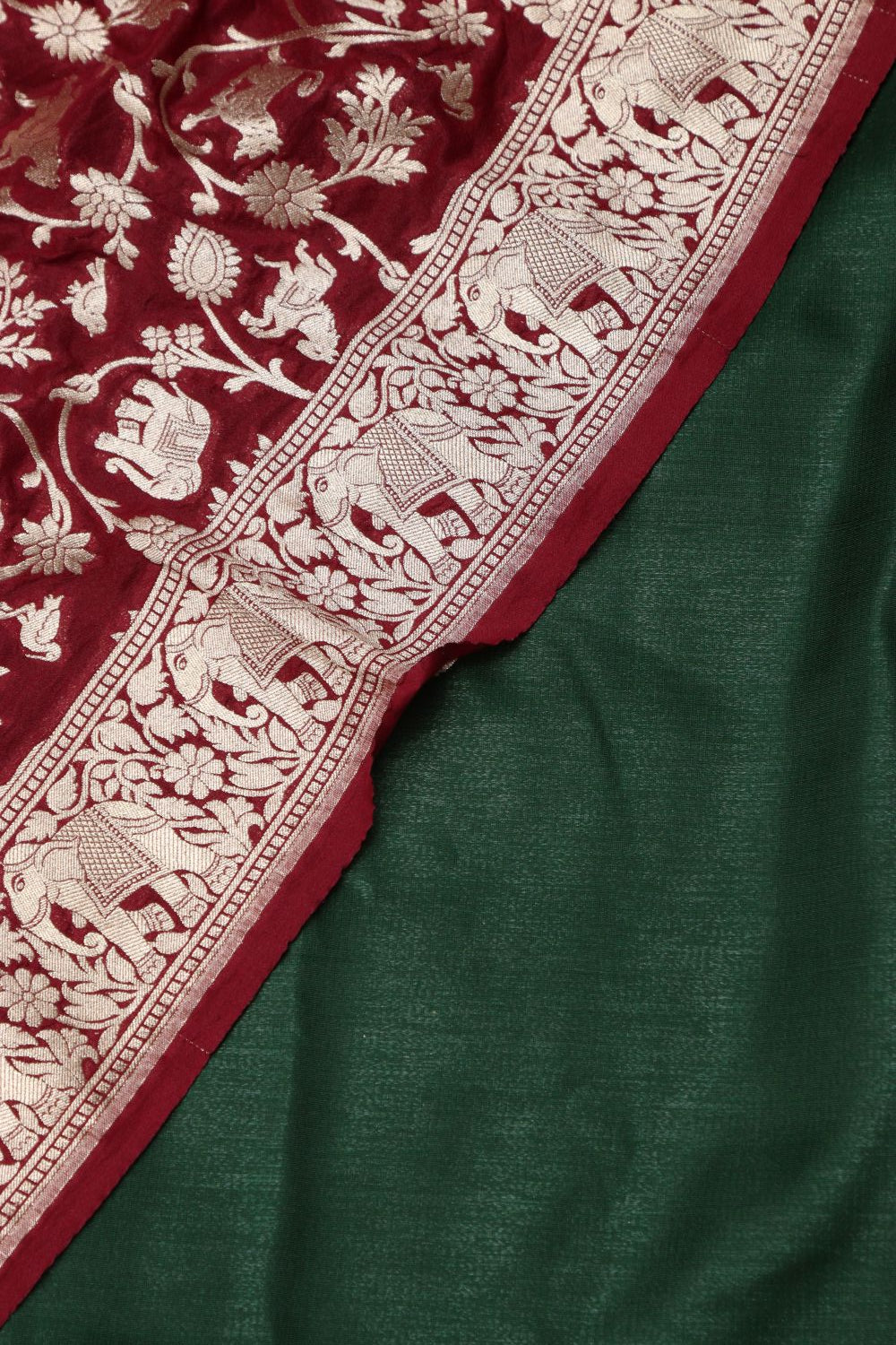 Green Banarasi Satin Silk Suit with Banarasi Silk Shikargha Dupatta - Luxurion World