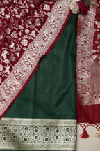 Green Banarasi Satin Silk Suit with Banarasi Silk Shikargha Dupatta - Luxurion World