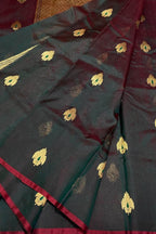 Green And Black Pure Pattu Silk Chanderi Handloom Saree