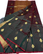 Green And Black Pure Pattu Silk Chanderi Handloom Saree