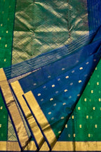 Green And Blue Chanderi Handloom Pure Katan Silk Saree