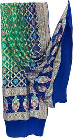 Green And Blue Pure Georgette Bandhani Neem Zari Dupatta