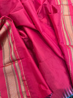 Green and Red Ilkal Silk Temple Border Checks Saree