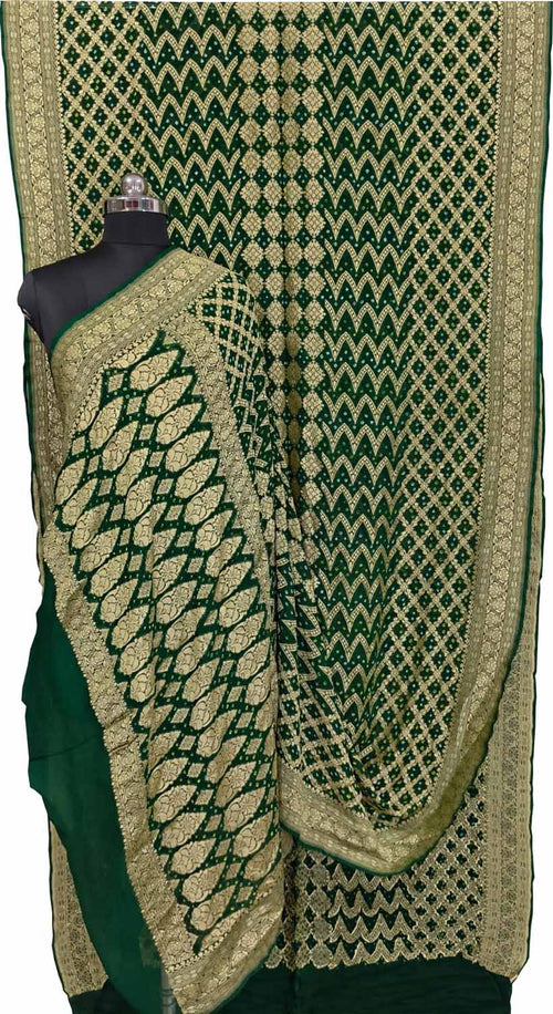 Green Banarasi Bandhani Georgette Neemzari Jangla Saree
