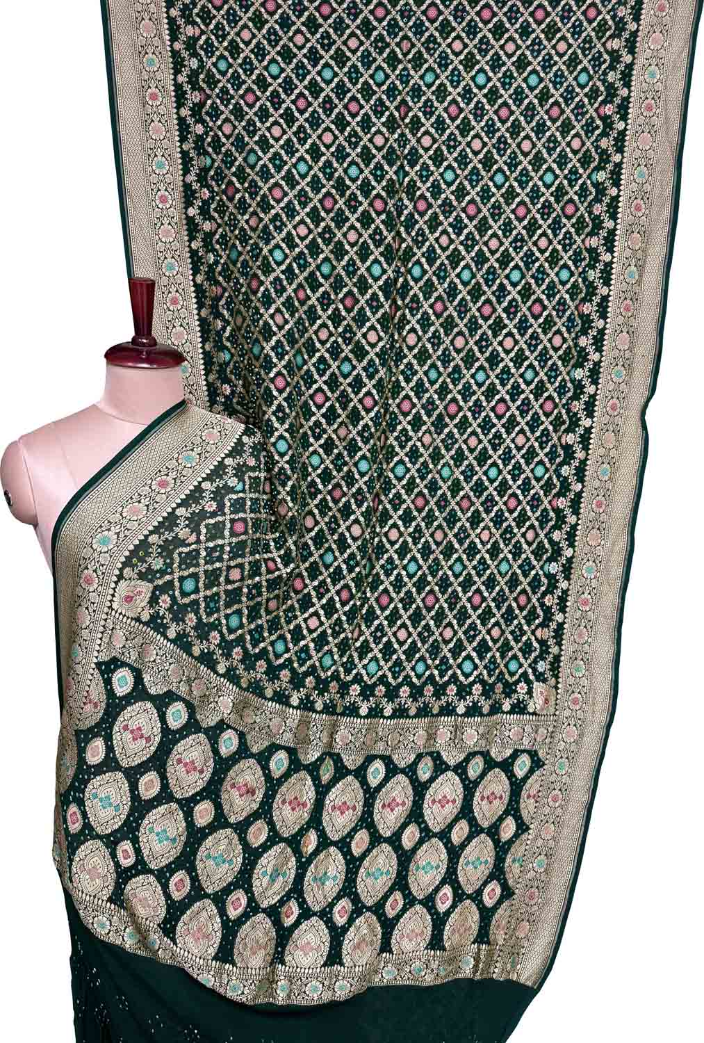 Green Banarasi Bandhani Pure Georgette Saree Neemzari