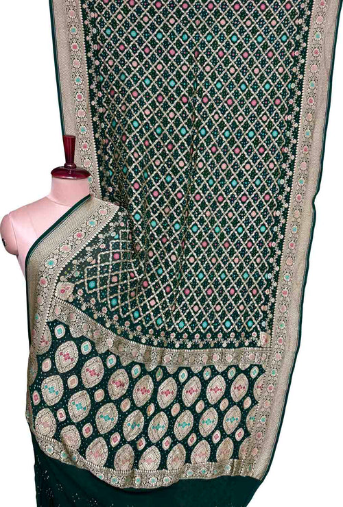 Green Banarasi Bandhani Pure Georgette Saree Neemzari