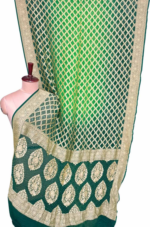 Green Banarasi Bandhani Pure Georgette Saree Neemzari