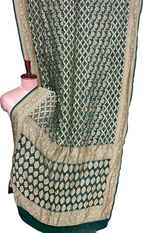 Green Banarasi Bandhani Pure Georgette Saree Neemzari