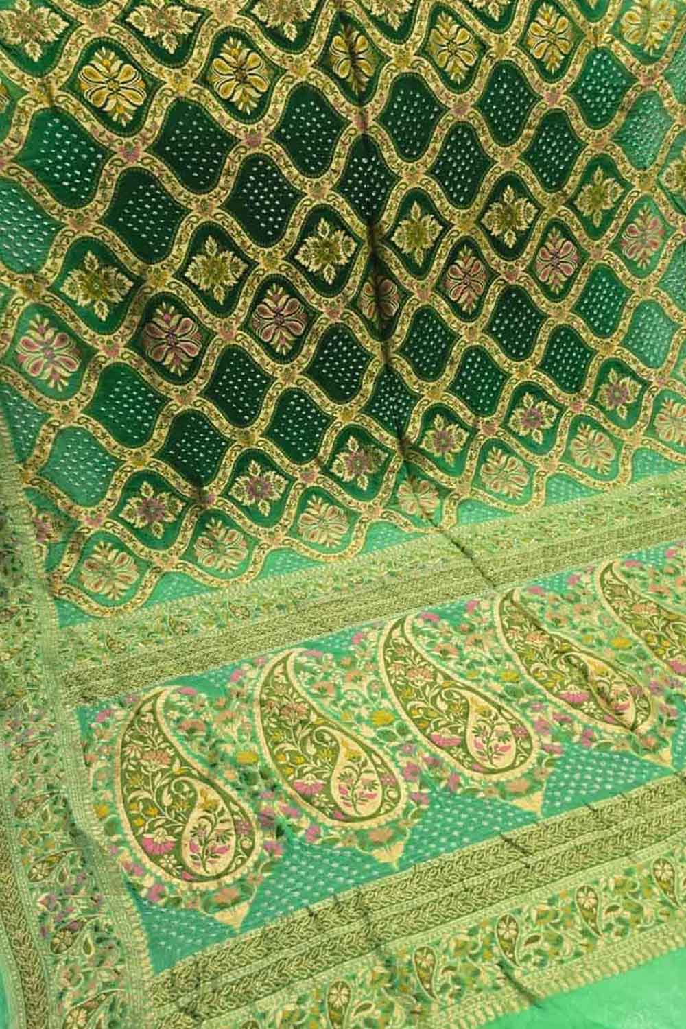 Green Banarasi Bandhani Pure Georgette Tilfi Zari Saree