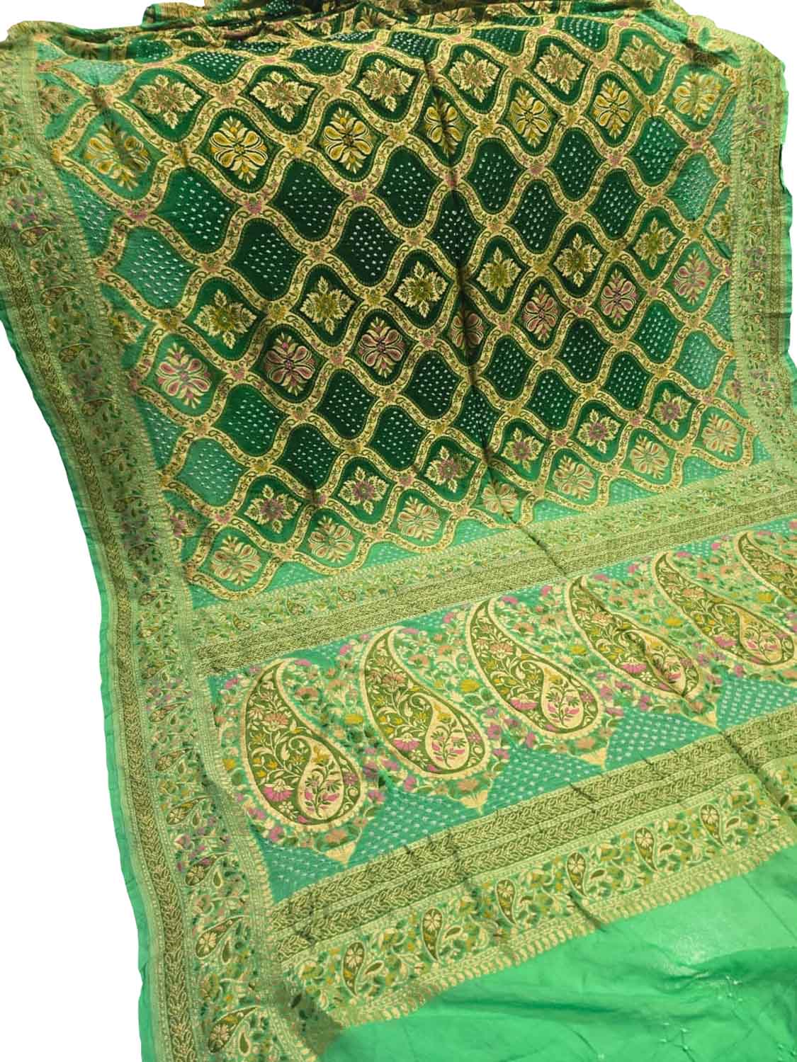 Green Banarasi Bandhani Pure Georgette Tilfi Zari Saree