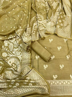 Green Banarasi Chiniya Silk Unstitched Suit Set