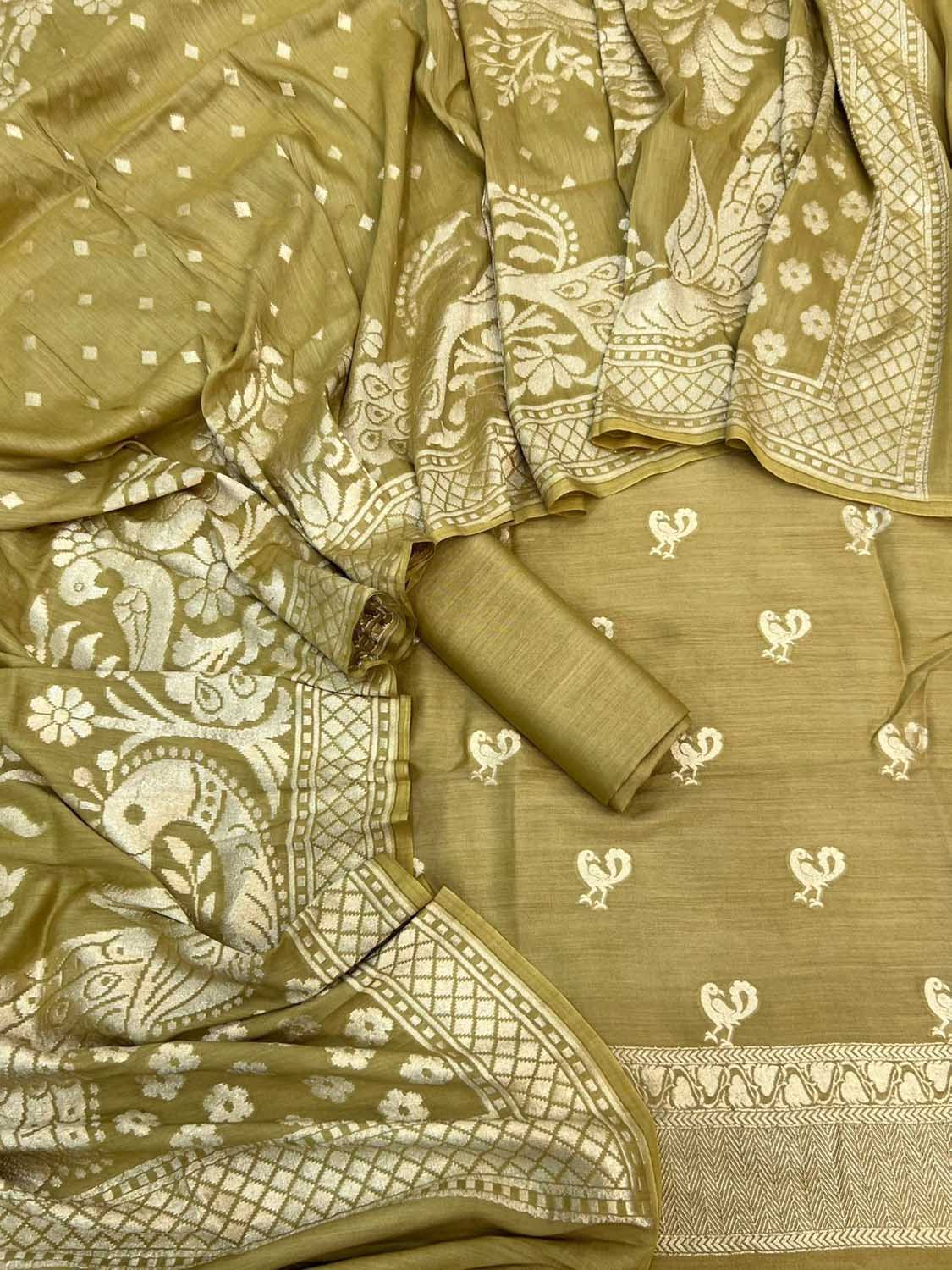 Green Banarasi Chiniya Silk Unstitched Suit Set