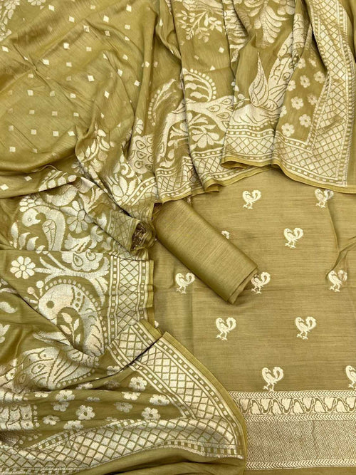 Green Banarasi Chiniya Silk Unstitched Suit Set