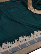 Green Banarasi Handloom Pure Katan Silk Ghat Design Saree