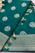 Green Banarasi Mashru Silk Saree — Meenakari Zari Florals, Wedding