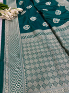 Green Banarasi Mashru Silk Saree — Meenakari Zari Florals, Wedding
