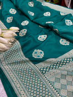 Green Banarasi Mashru Silk Saree — Meenakari Zari Florals, Wedding