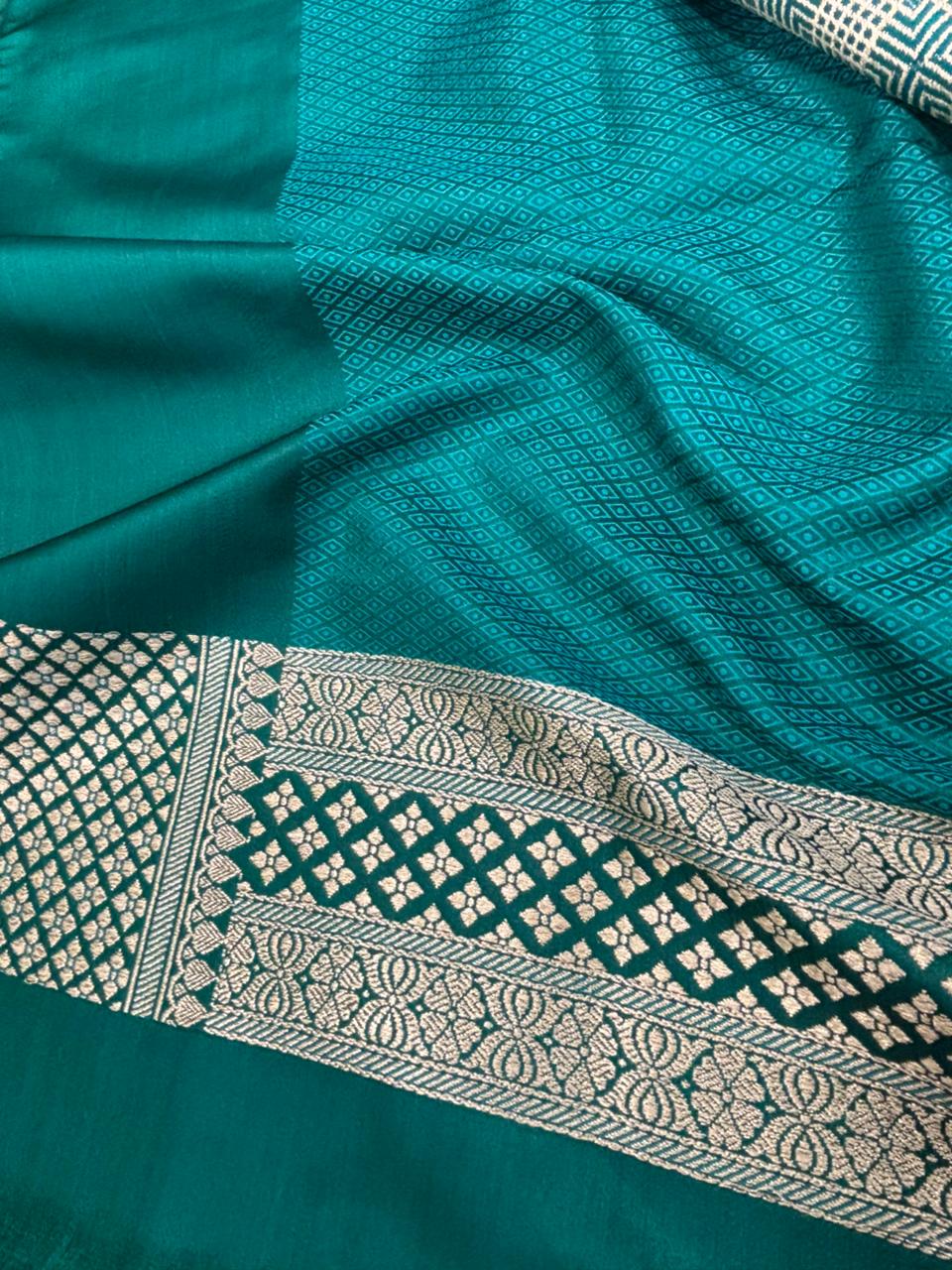 Green Banarasi Mashru Silk Saree — Meenakari Zari Florals, Wedding