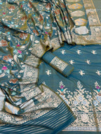 Green Banarasi Meenakari Katan Silk Suit — Jaal Zari Weave, Festive