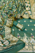 Green Banarasi Meenakari Katan Silk Suit — Meena Buti Zari, Festive