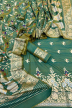 Green Banarasi Meenakari Katan Silk Suit — Meena Buti Zari, Festive