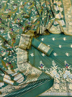 Green Banarasi Meenakari Katan Silk Suit — Meena Buti Zari, Festive