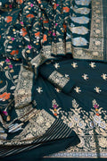 Green Banarasi Meenakari Katan Silk Suit — Zari Floral Border, Festive