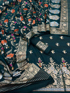Green Banarasi Meenakari Katan Silk Suit — Zari Floral Border, Festive