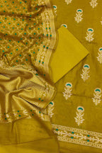 Green Banarasi Semi Cotton Three Piece Unstitched Suit Set