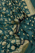 Green Banarasi Silk Three Piece Unstitched Suit Set