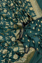 Green Banarasi Silk Three Piece Unstitched Suit Set