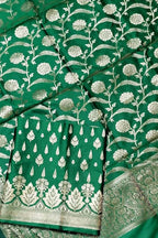 Green Banarasi Silk Three Piece Unstitched Suit Set