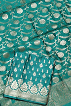Green Banarasi Silk Three Piece Unstitched Suit Set