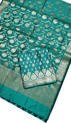 Green Banarasi Silk Three Piece Unstitched Suit Set